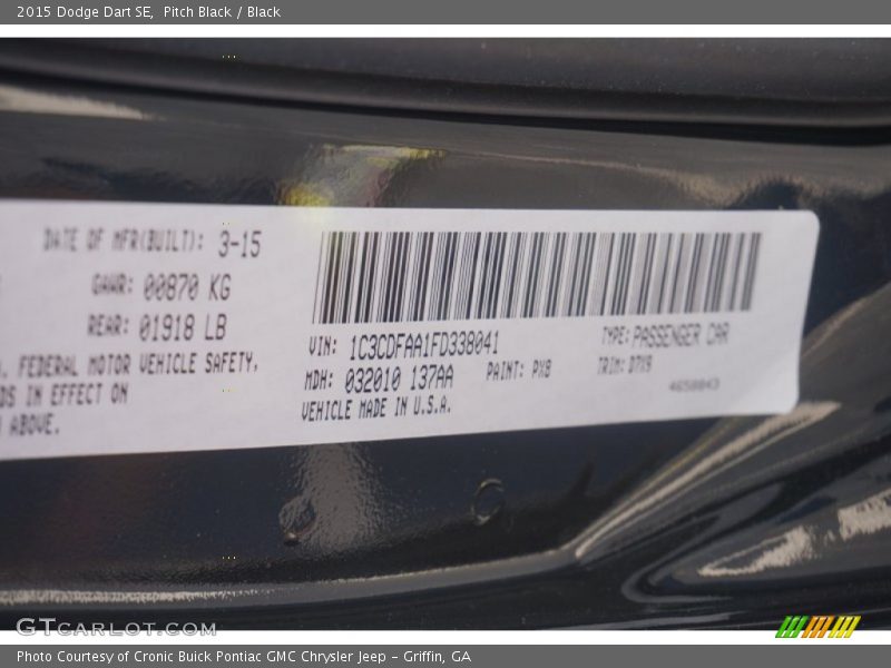 Pitch Black / Black 2015 Dodge Dart SE