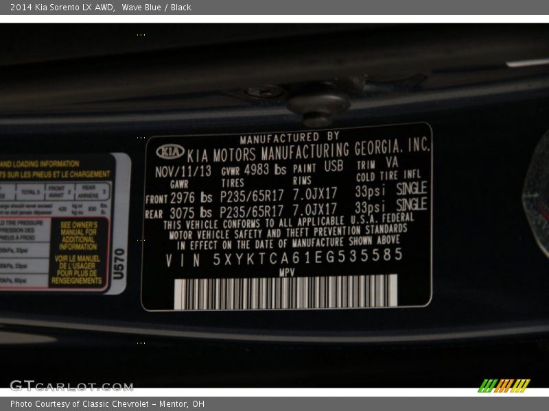 Wave Blue / Black 2014 Kia Sorento LX AWD