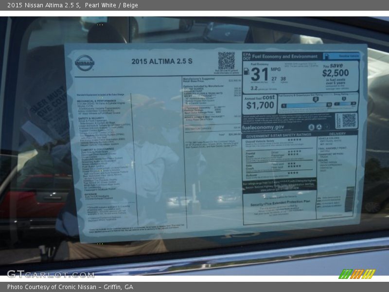 Pearl White / Beige 2015 Nissan Altima 2.5 S