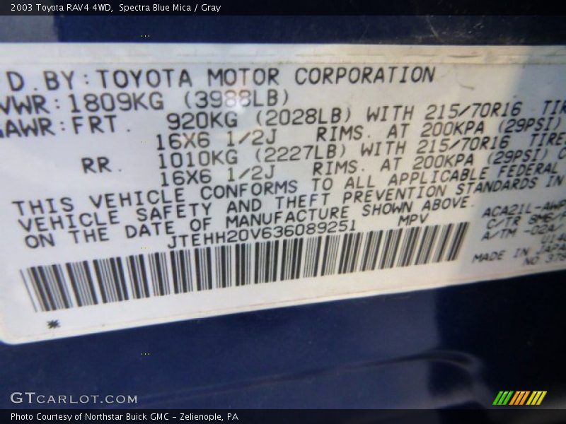 Spectra Blue Mica / Gray 2003 Toyota RAV4 4WD