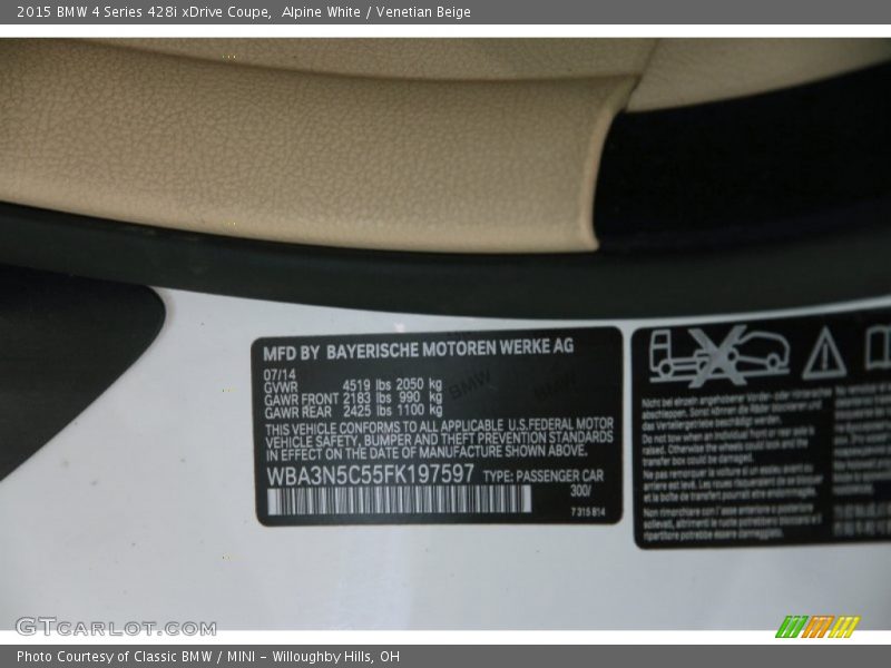 2015 4 Series 428i xDrive Coupe Alpine White Color Code 300
