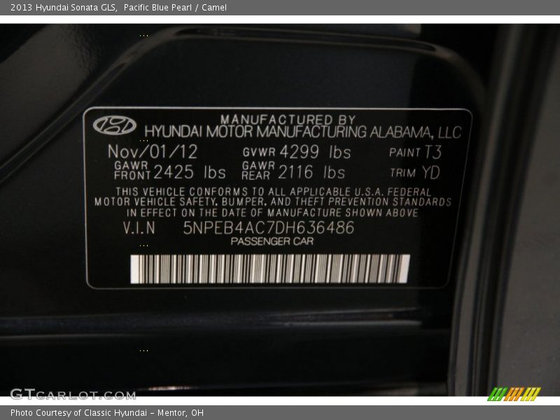 Pacific Blue Pearl / Camel 2013 Hyundai Sonata GLS