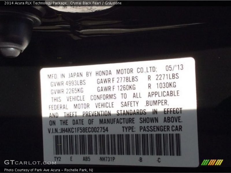 Crystal Black Pearl / Graystone 2014 Acura RLX Technology Package