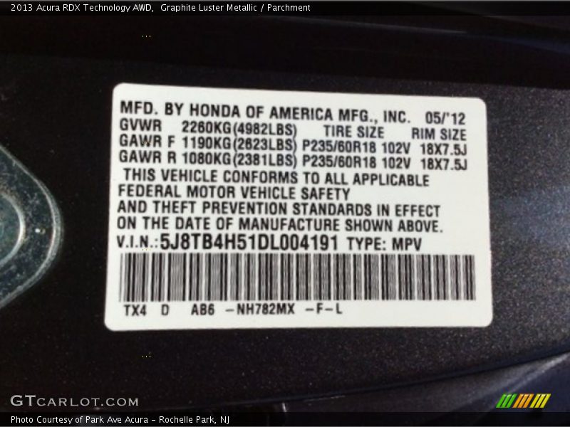 Graphite Luster Metallic / Parchment 2013 Acura RDX Technology AWD