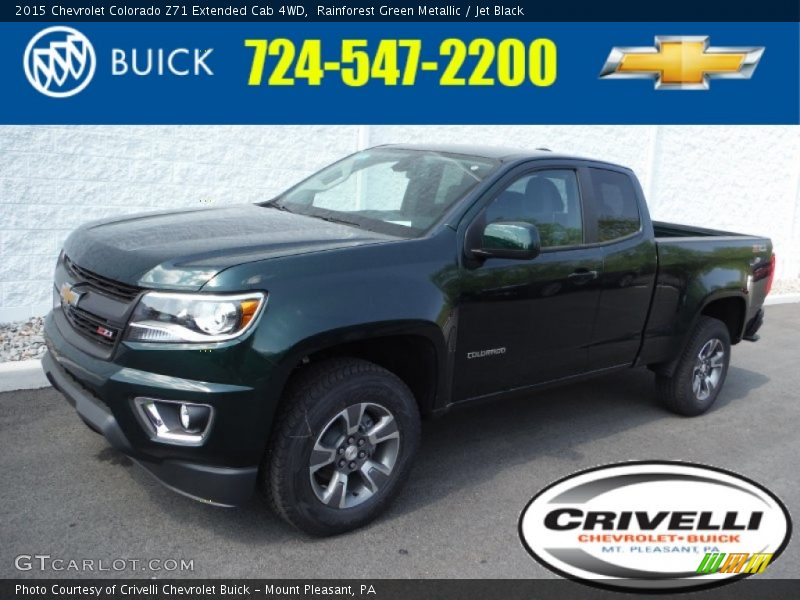 Rainforest Green Metallic / Jet Black 2015 Chevrolet Colorado Z71 Extended Cab 4WD