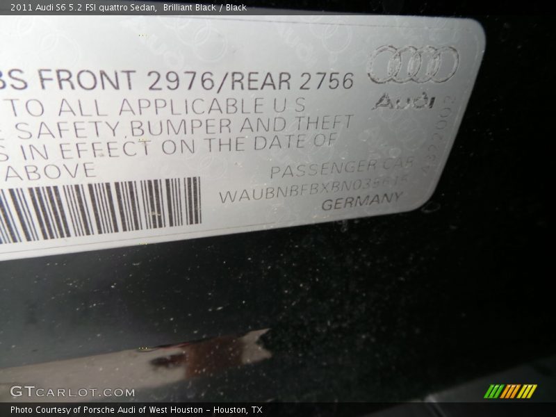 Brilliant Black / Black 2011 Audi S6 5.2 FSI quattro Sedan