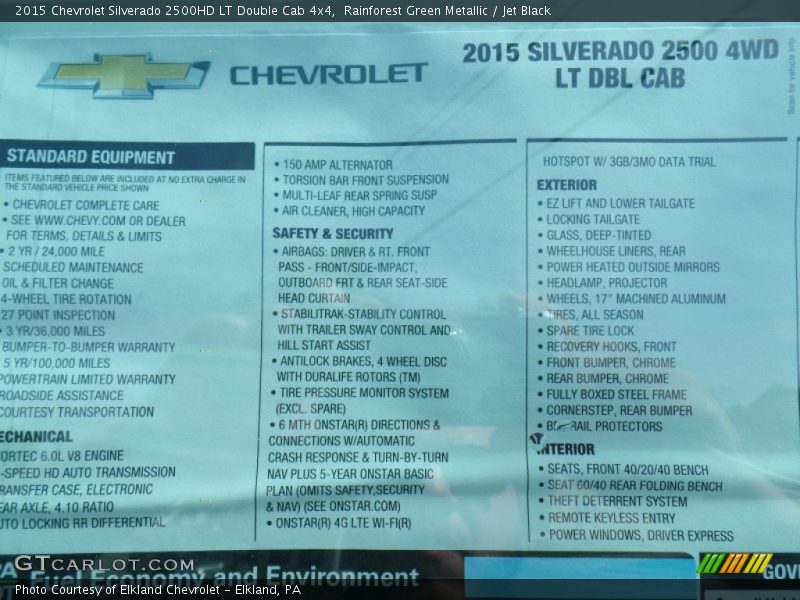 Rainforest Green Metallic / Jet Black 2015 Chevrolet Silverado 2500HD LT Double Cab 4x4