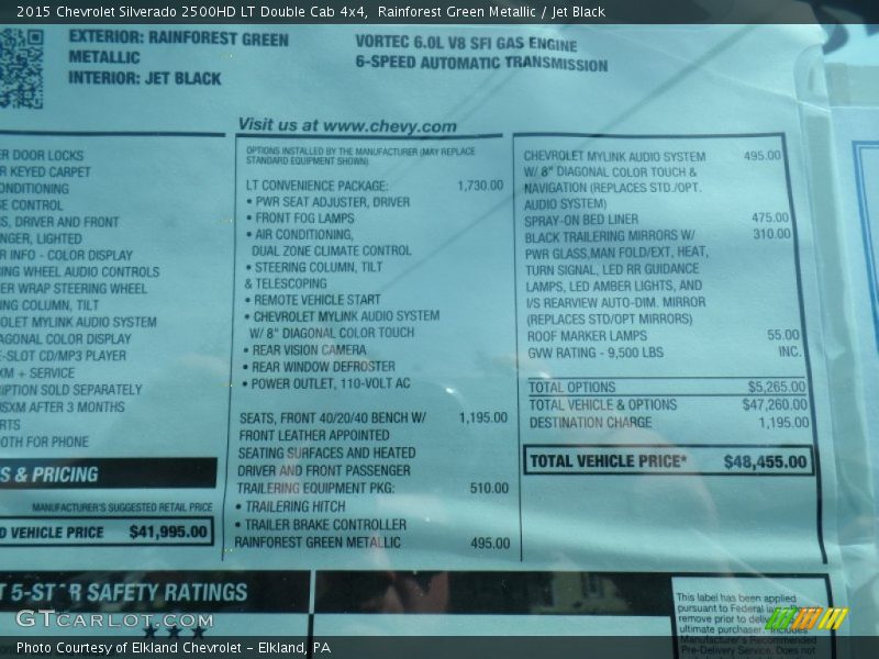 Rainforest Green Metallic / Jet Black 2015 Chevrolet Silverado 2500HD LT Double Cab 4x4