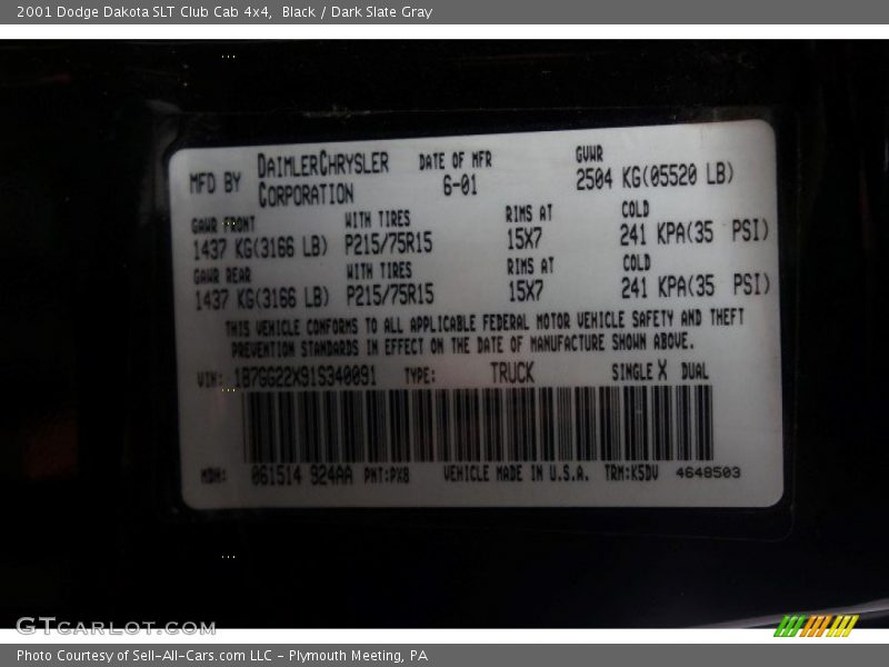 Black / Dark Slate Gray 2001 Dodge Dakota SLT Club Cab 4x4