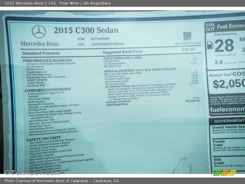  2015 C 300 Window Sticker
