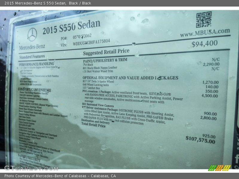 Black / Black 2015 Mercedes-Benz S 550 Sedan