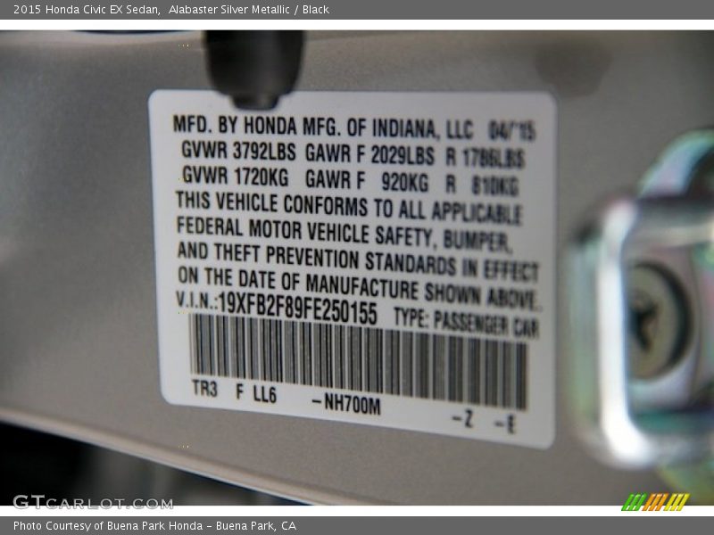 Alabaster Silver Metallic / Black 2015 Honda Civic EX Sedan