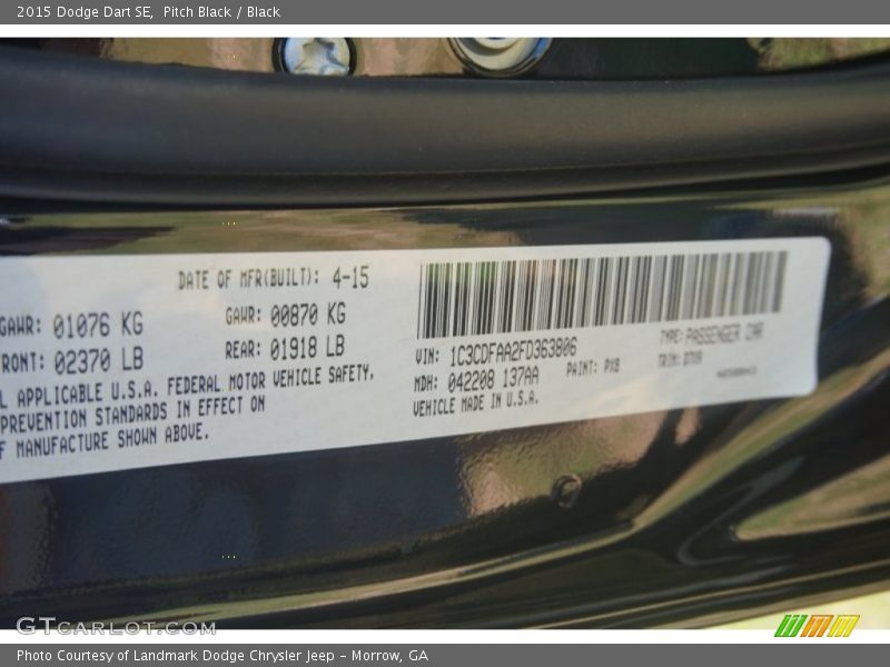 Pitch Black / Black 2015 Dodge Dart SE