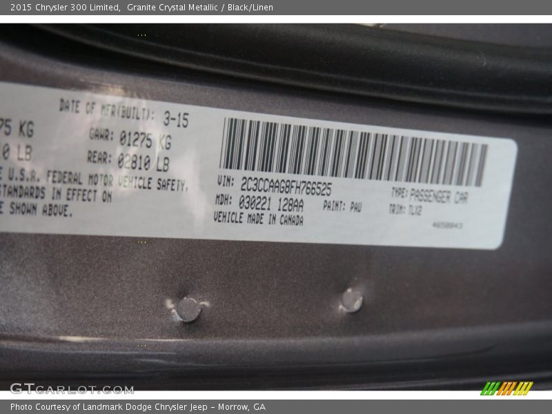 Granite Crystal Metallic / Black/Linen 2015 Chrysler 300 Limited