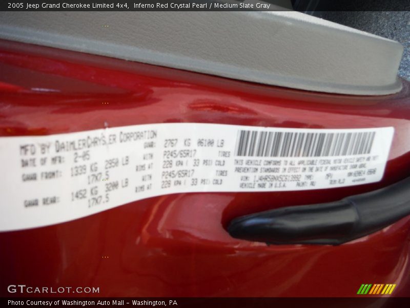 Inferno Red Crystal Pearl / Medium Slate Gray 2005 Jeep Grand Cherokee Limited 4x4