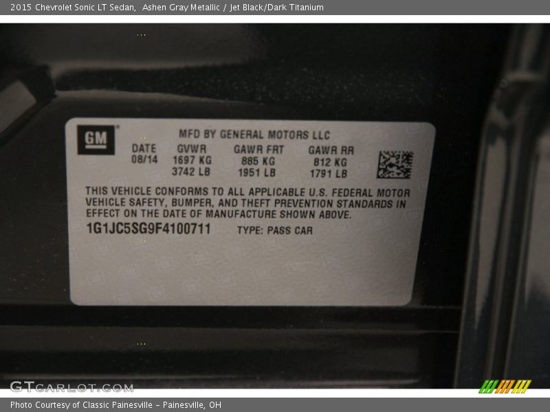 Ashen Gray Metallic / Jet Black/Dark Titanium 2015 Chevrolet Sonic LT Sedan