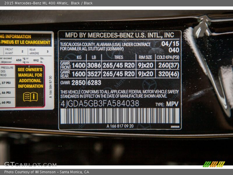 Black / Black 2015 Mercedes-Benz ML 400 4Matic