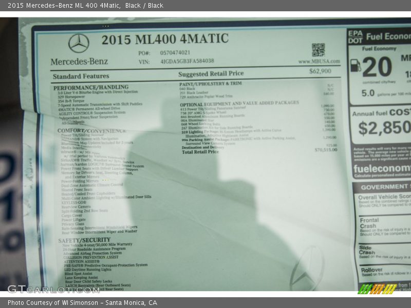 Black / Black 2015 Mercedes-Benz ML 400 4Matic