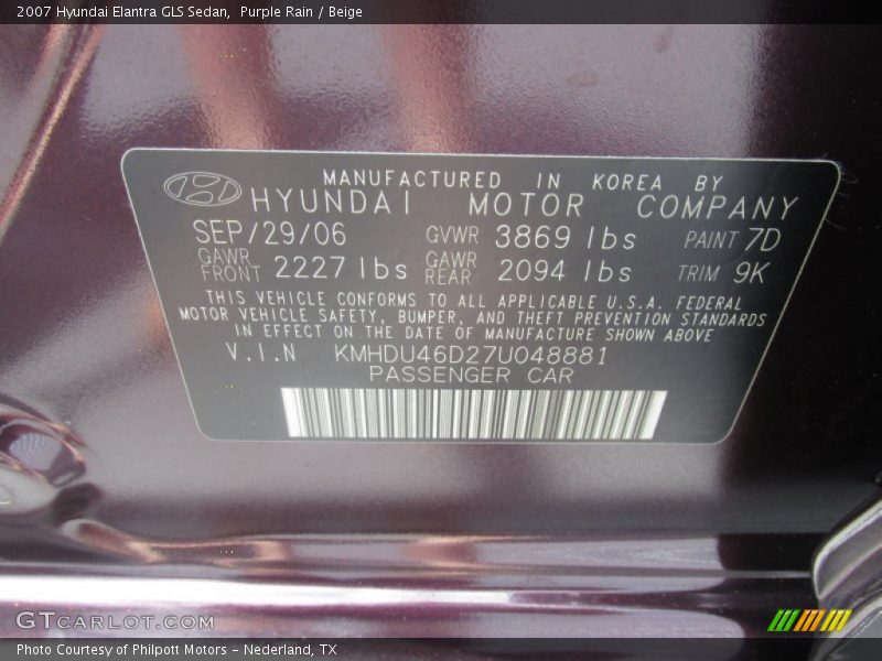 Purple Rain / Beige 2007 Hyundai Elantra GLS Sedan