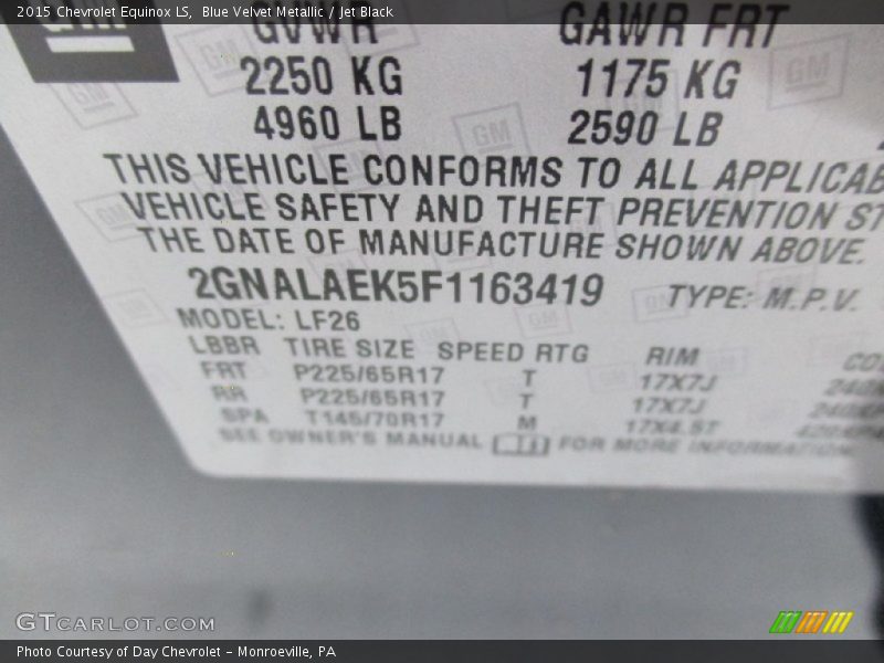 Blue Velvet Metallic / Jet Black 2015 Chevrolet Equinox LS