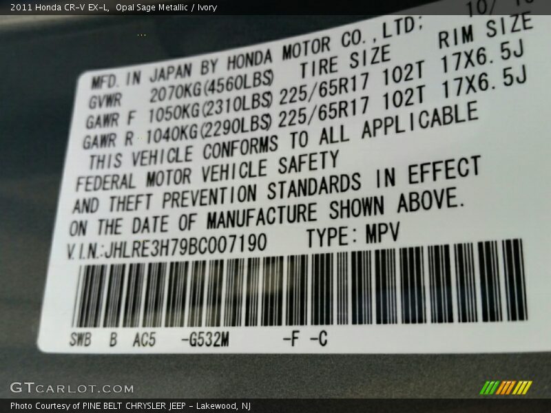 Opal Sage Metallic / Ivory 2011 Honda CR-V EX-L