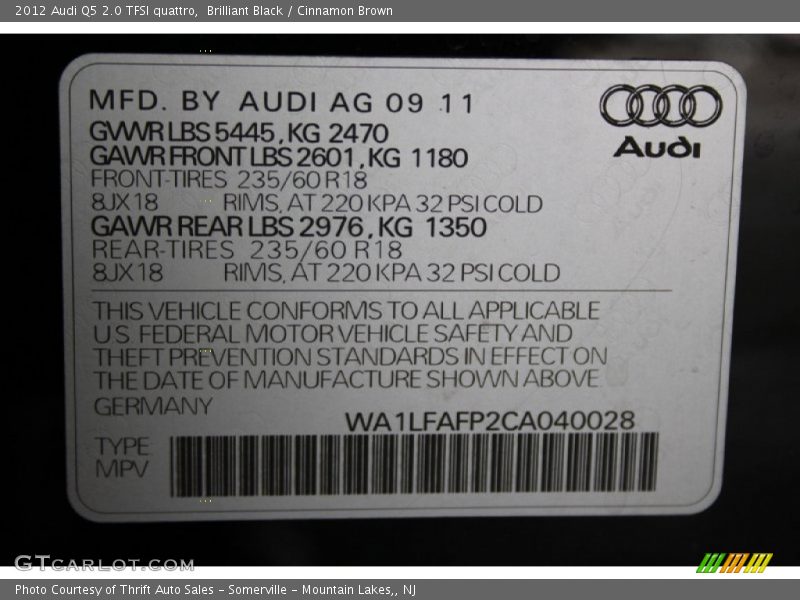 Brilliant Black / Cinnamon Brown 2012 Audi Q5 2.0 TFSI quattro