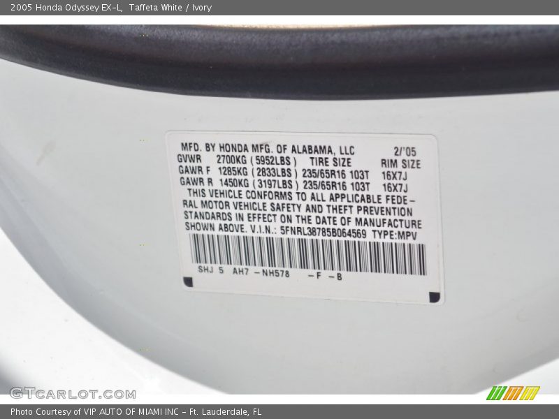 Taffeta White / Ivory 2005 Honda Odyssey EX-L