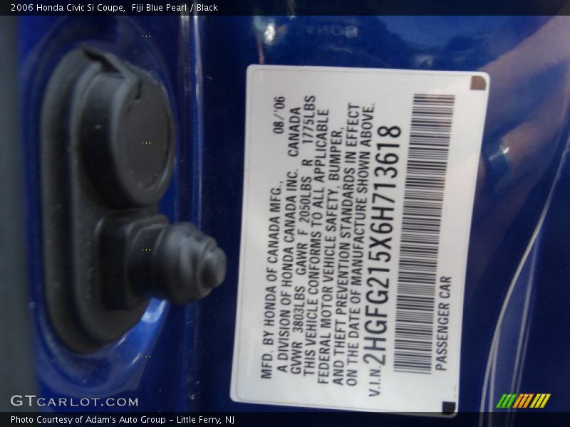 Fiji Blue Pearl / Black 2006 Honda Civic Si Coupe