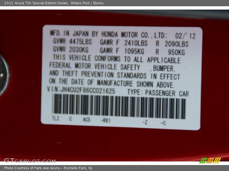 Milano Red / Ebony 2012 Acura TSX Special Edition Sedan