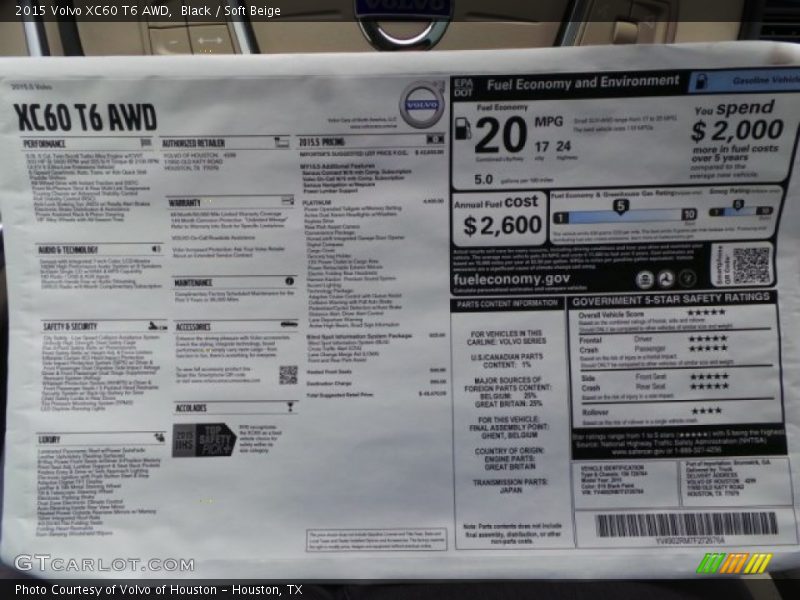 Black / Soft Beige 2015 Volvo XC60 T6 AWD
