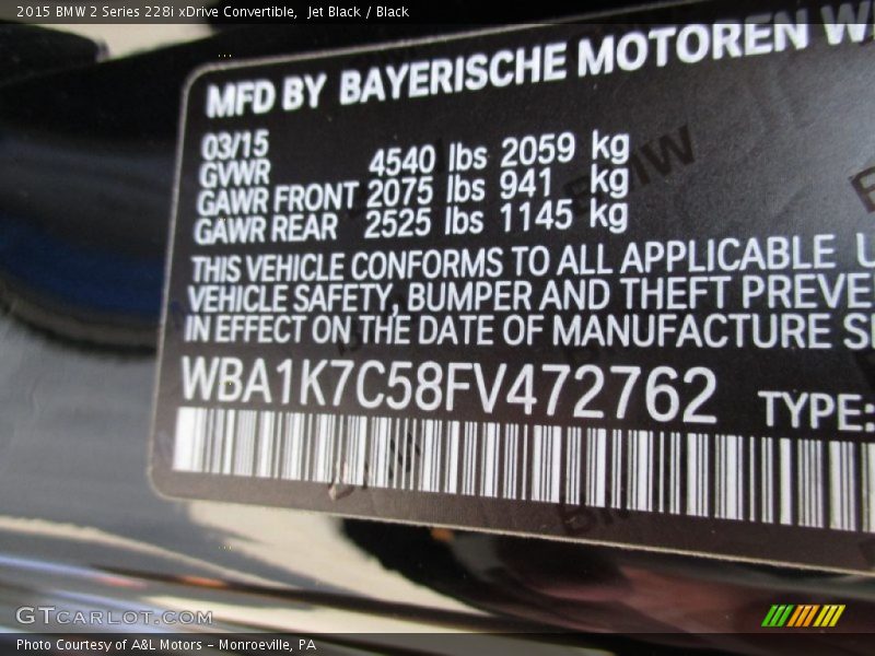 Jet Black / Black 2015 BMW 2 Series 228i xDrive Convertible