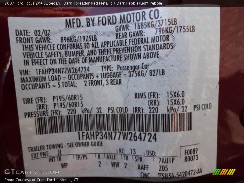 Dark Toreador Red Metallic / Dark Pebble/Light Pebble 2007 Ford Focus ZX4 SE Sedan