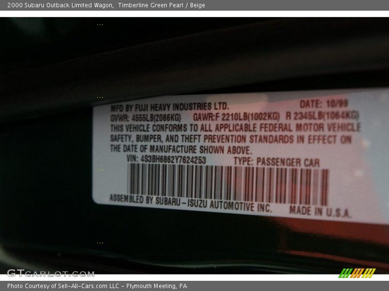 Timberline Green Pearl / Beige 2000 Subaru Outback Limited Wagon