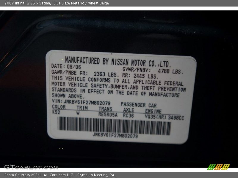 Blue Slate Metallic / Wheat Beige 2007 Infiniti G 35 x Sedan