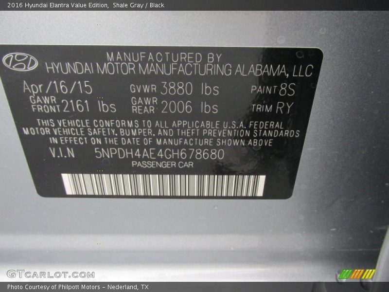 Shale Gray / Black 2016 Hyundai Elantra Value Edition