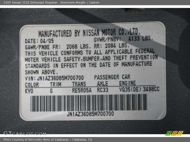 Silverstone Metallic / Carbon 2005 Nissan 350Z Enthusiast Roadster