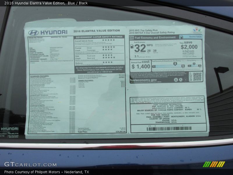 Blue / Black 2016 Hyundai Elantra Value Edition