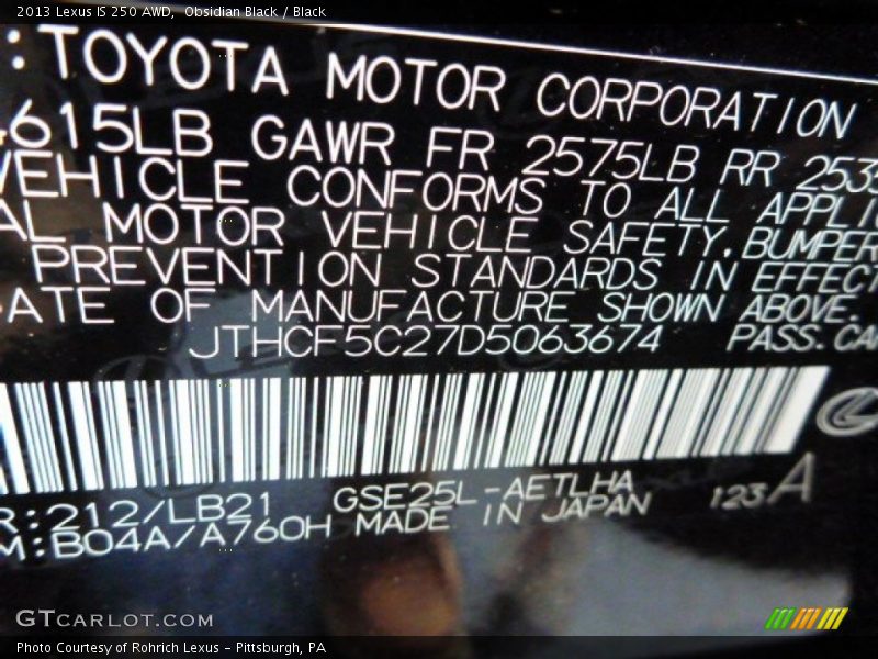 Obsidian Black / Black 2013 Lexus IS 250 AWD