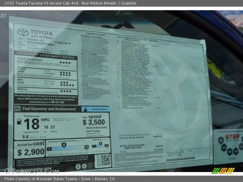 Blue Ribbon Metallic / Graphite 2015 Toyota Tacoma V6 Access Cab 4x4