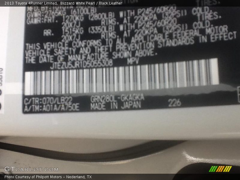 Blizzard White Pearl / Black Leather 2013 Toyota 4Runner Limited