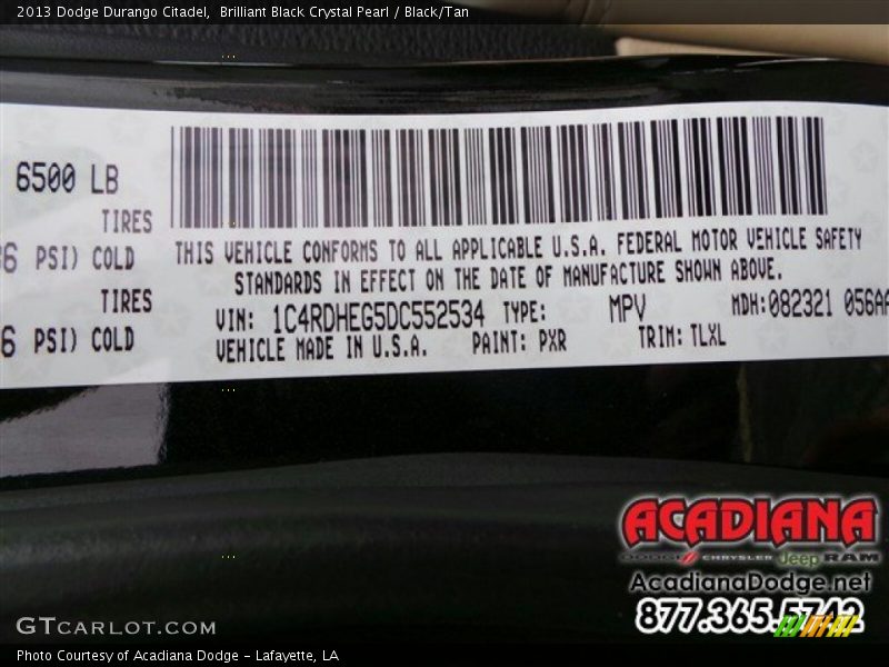 Brilliant Black Crystal Pearl / Black/Tan 2013 Dodge Durango Citadel