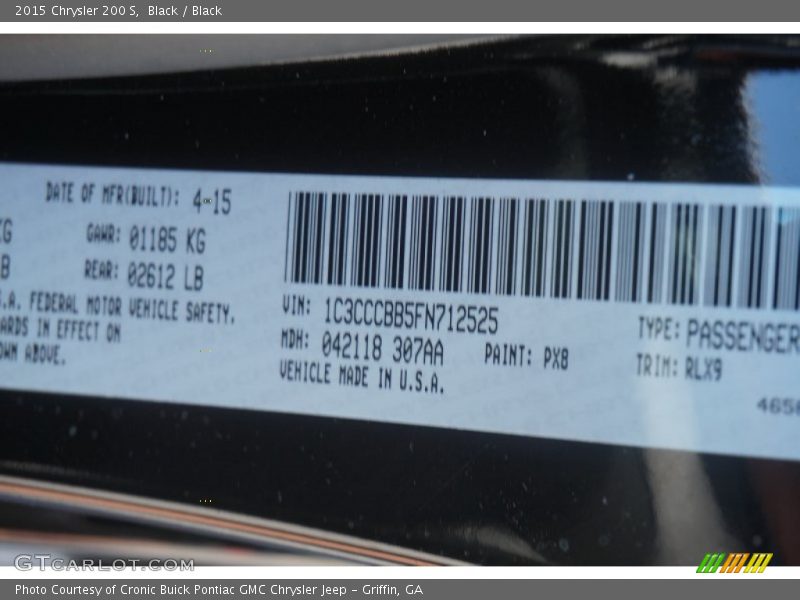 Black / Black 2015 Chrysler 200 S