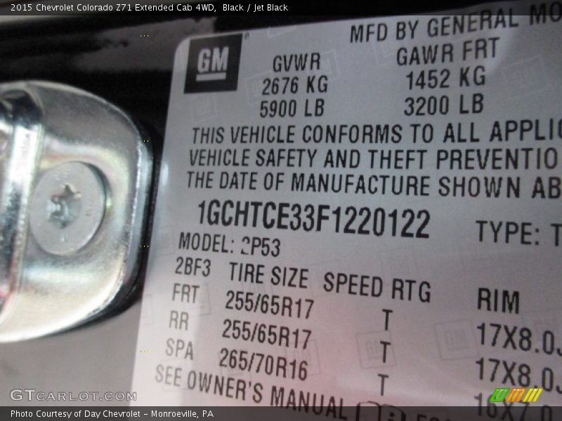 Black / Jet Black 2015 Chevrolet Colorado Z71 Extended Cab 4WD