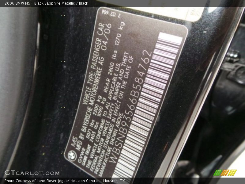 Black Sapphire Metallic / Black 2006 BMW M5