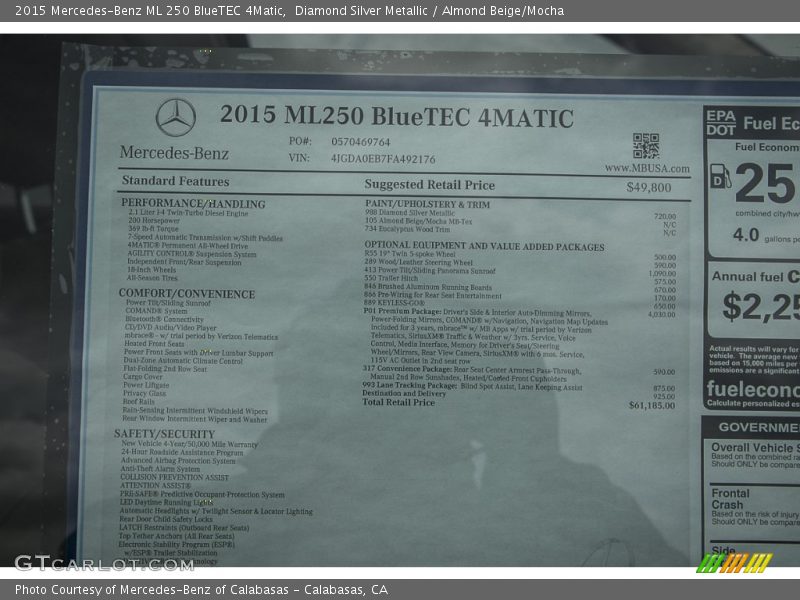 Diamond Silver Metallic / Almond Beige/Mocha 2015 Mercedes-Benz ML 250 BlueTEC 4Matic
