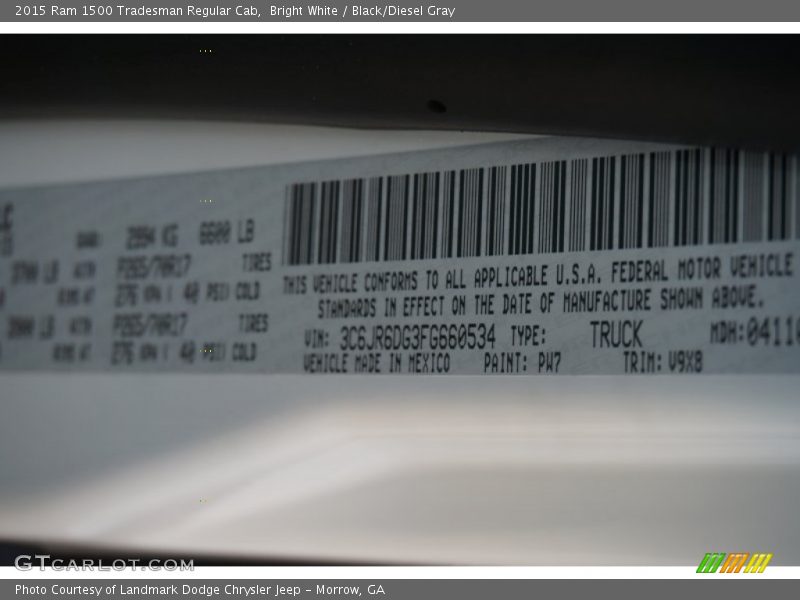 Bright White / Black/Diesel Gray 2015 Ram 1500 Tradesman Regular Cab