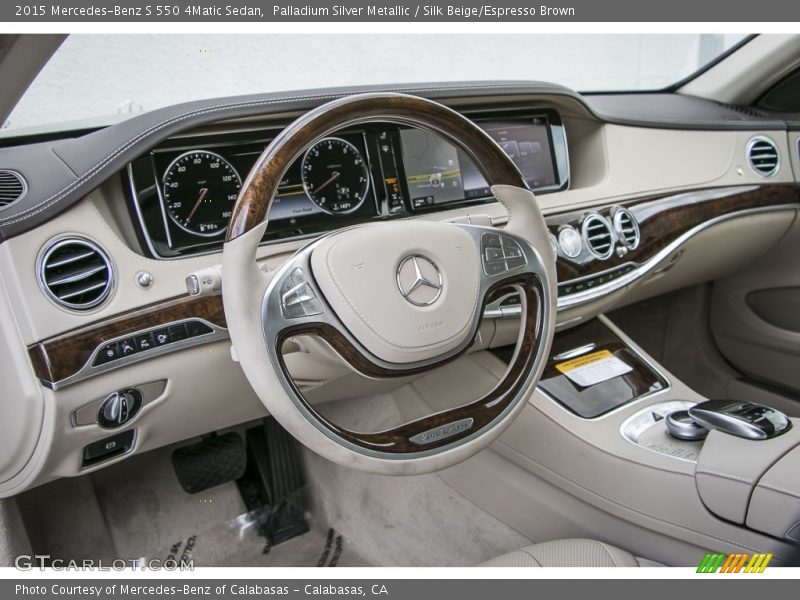 Palladium Silver Metallic / Silk Beige/Espresso Brown 2015 Mercedes-Benz S 550 4Matic Sedan