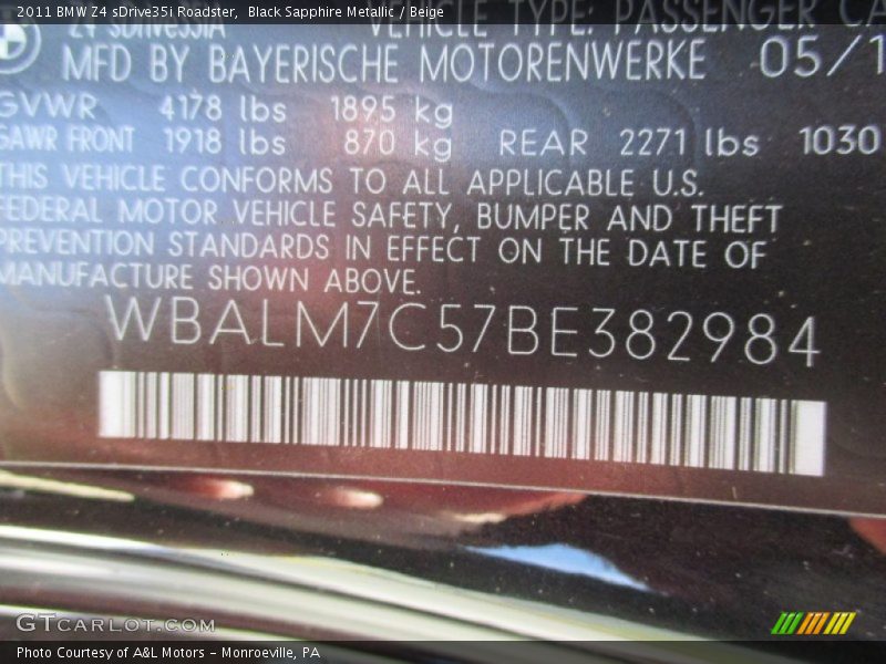 Black Sapphire Metallic / Beige 2011 BMW Z4 sDrive35i Roadster