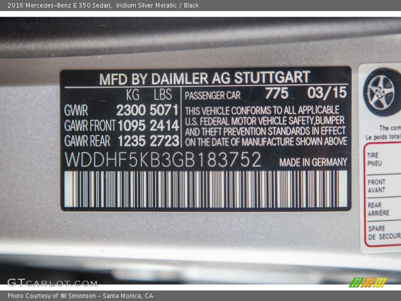 Iridium Silver Metallic / Black 2016 Mercedes-Benz E 350 Sedan