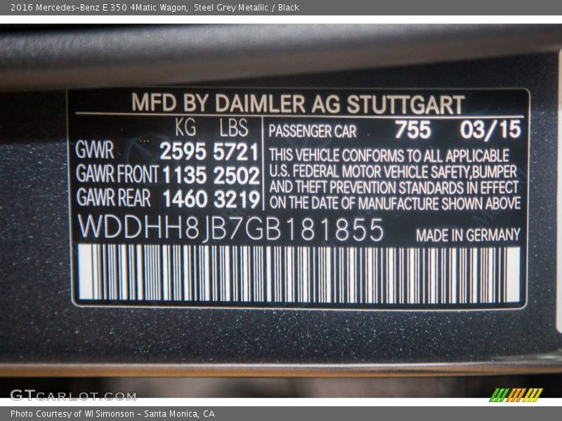 2016 E 350 4Matic Wagon Steel Grey Metallic Color Code 755